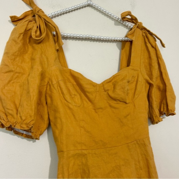 Reformation Yellow Ochre Spring Bow Sleeve Linen Mini Dress SIZE 6 - Picture 6 of 9